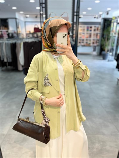 Alesya Cebi Taş Detaylı Tunik - Mint