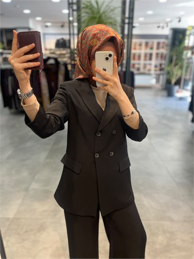 Alesya Çift Düğme Kruvaze Ceket Pantolon Takım - Siyah