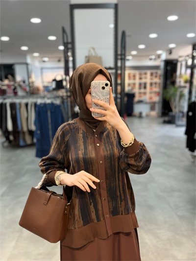 Alesya Cupra Bluz Etek Takım - Kahve