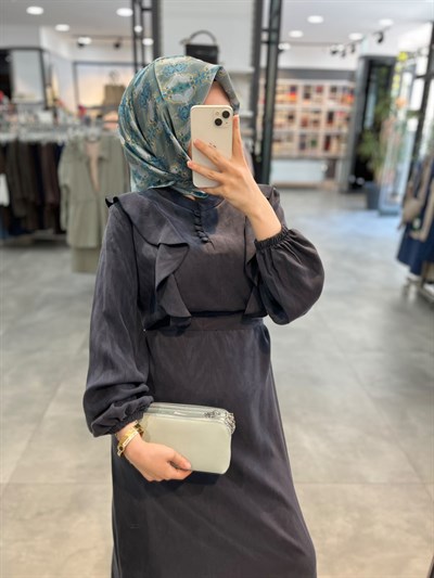 Alesya Fırfır Detaylı Kolu Lastikli Elbise - Lacivert