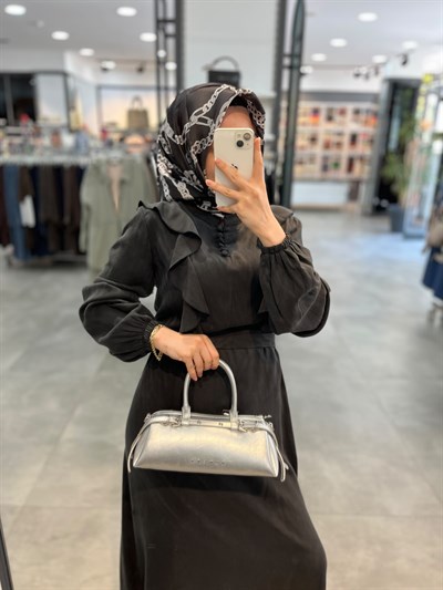 Alesya Fırfır Detaylı Kolu Lastikli Elbise - Siyah