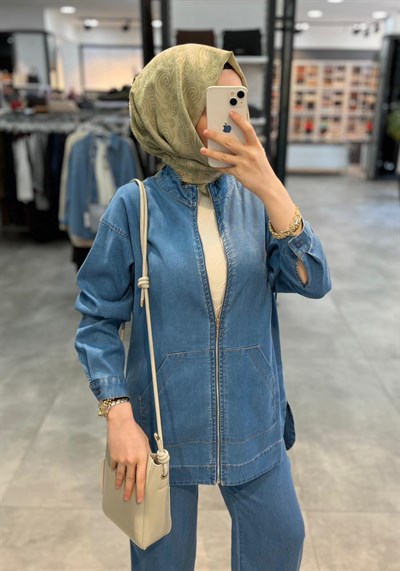 Alesya Kangru Cep Detaylı Pantolonlu Takım - Açık Mavi