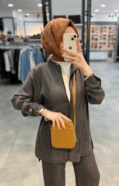 Alesya Kangru Cep Detaylı Pantolonlu Takım - Antrasit