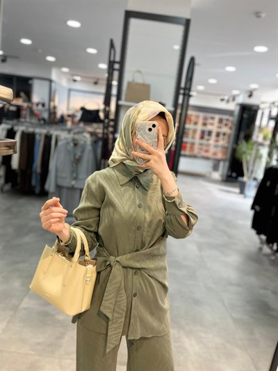 Alesya Kruvaze Bağlamalı Tunik Pantolon Takım - Haki