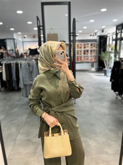 Alesya Kruvaze Bağlamalı Tunik Pantolon Takım - Haki