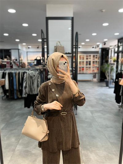 Alesya Kruvaze Yanı Taş Detaylı Pantolonlu Cupra Takım - Kahve