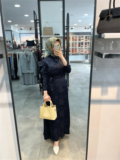 Alesya Omuz Detaylı Jakar Elbise - Lacivert