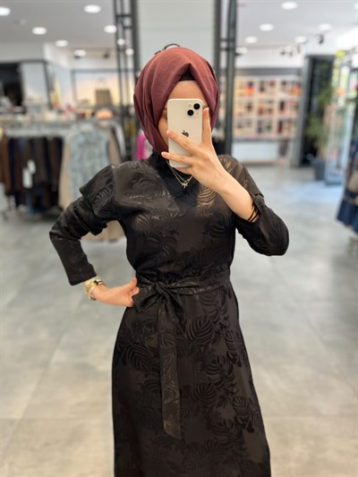Alesya Omuz Detaylı Jakar Elbise - Siyah