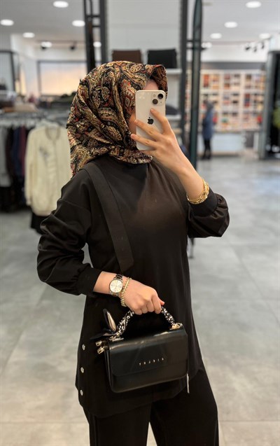 Alesya Önü Ribana Detaylı Pantolonlu Takım - Siyah