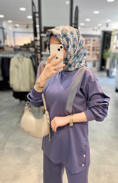 Alesya Önü Ribana Detaylı Pantolonlu Takım - İndigo