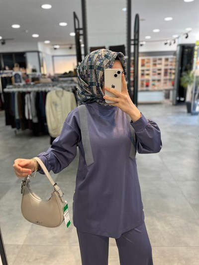 Alesya Önü Ribana Detaylı Pantolonlu Takım - İndigo