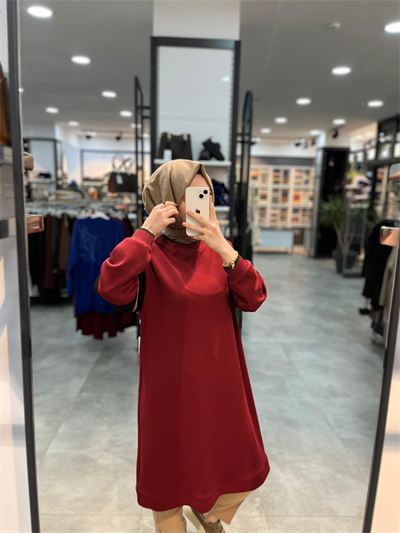 Alesya Ribanalı Kolu İki Renkli Tunik - Bordo