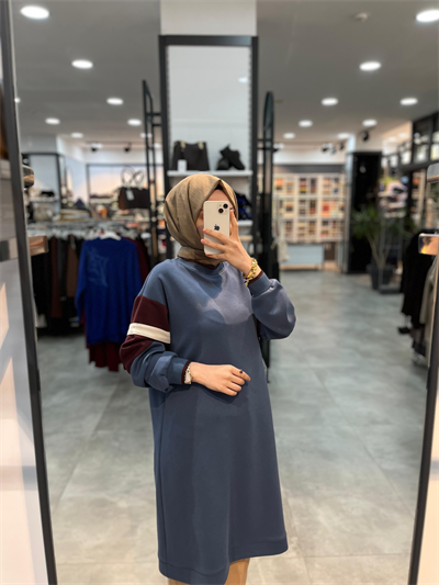 Alesya Ribanalı Kolu İki Renkli Tunik - İndigo