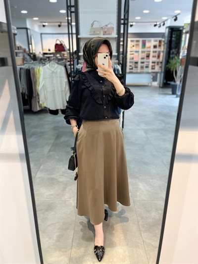 Aleysa Tencel Kloş etek - Haki