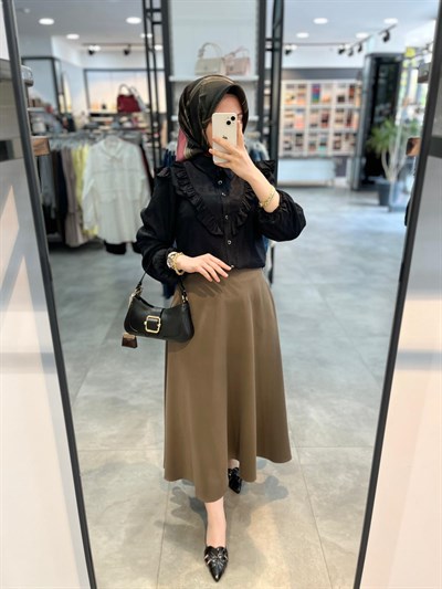 Aleysa Tencel Kloş etek - Haki
