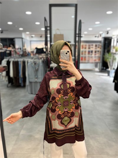Fuat Gürşen Önü Desenli Tunik - Bordo
