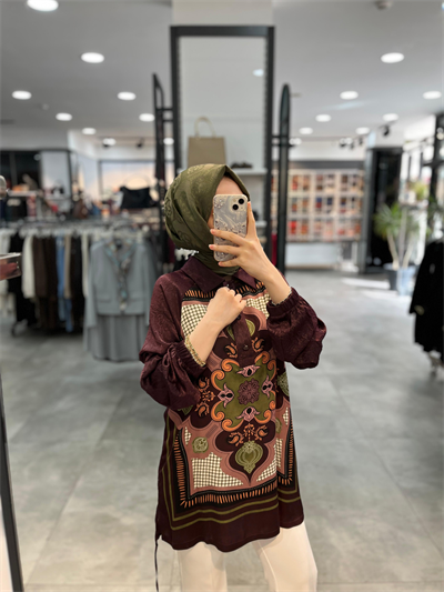 Fuat Gürşen Önü Desenli Tunik - Bordo