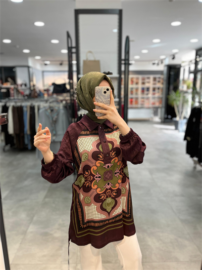 Fuat Gürşen Önü Desenli Tunik - Bordo