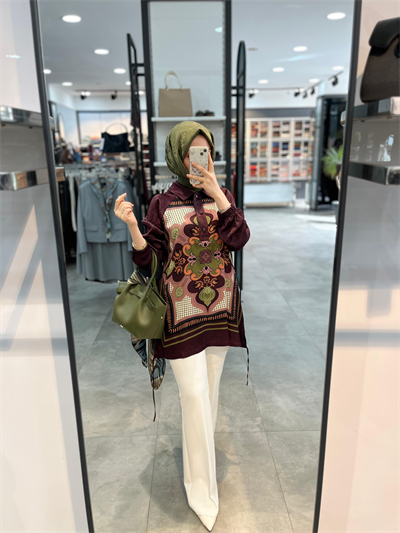 Fuat Gürşen Önü Desenli Tunik - Bordo