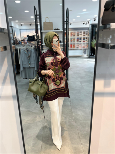 Fuat Gürşen Önü Desenli Tunik - Bordo