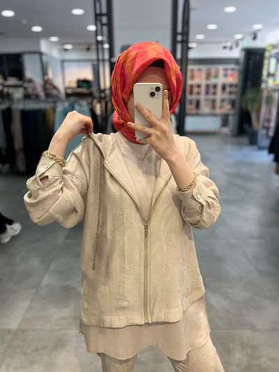 Jenne Desenli Üçlü Takım - Bej