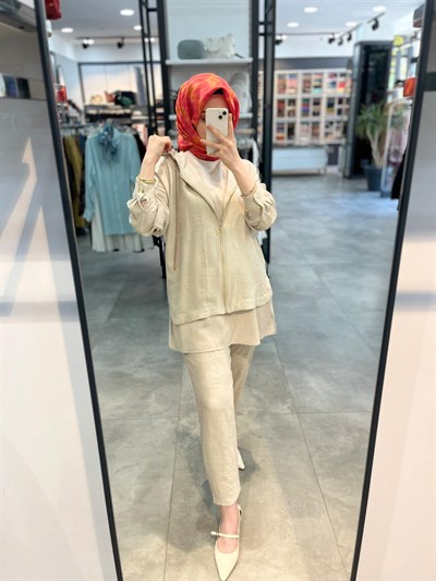 Jenne Desenli Üçlü Takım - Bej