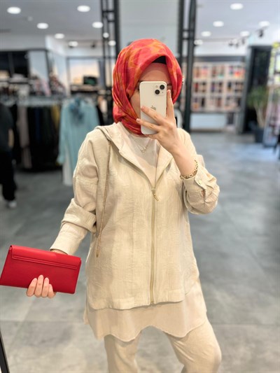 Jenne Desenli Üçlü Takım - Bej