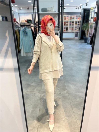 Jenne Desenli Üçlü Takım - Bej