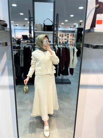 Matex Ceket Etek Chanel Takım - Ekru