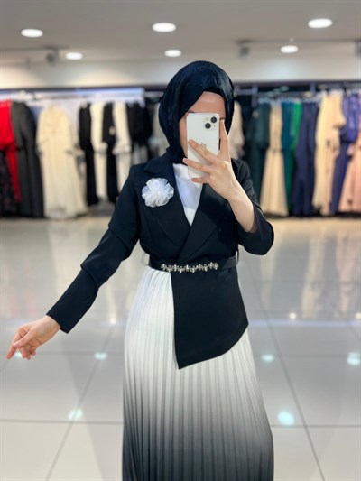 Matex Eteği Degrade Piliseli Elbise - Siyah