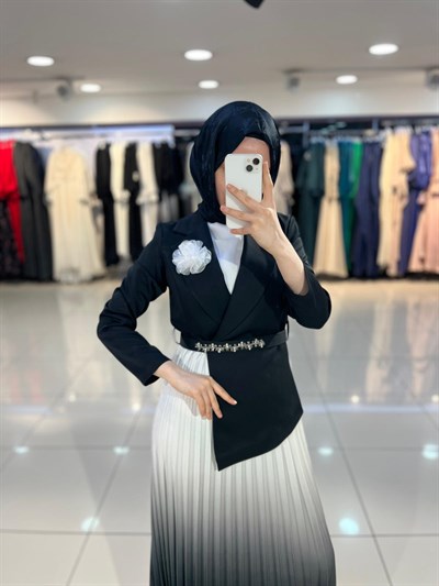 Matex Eteği Degrade Piliseli Elbise - Siyah