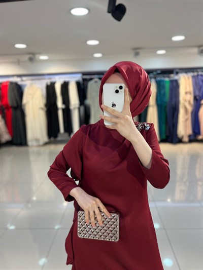 Matex Yanı Fırfır Detaylı Elbise - Bordo