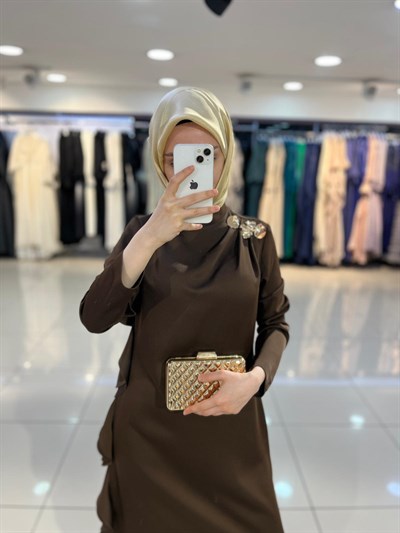 Matex Yanı Fırfır Detaylı Elbise - Kahve