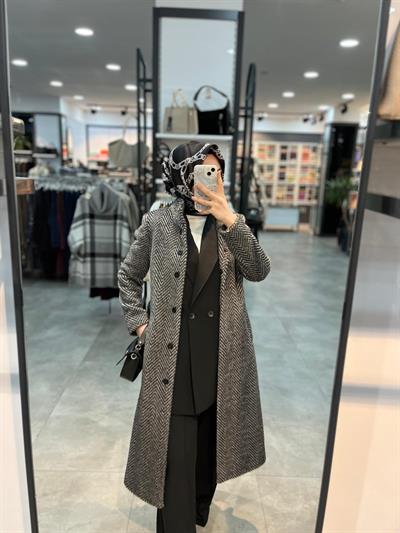 Matex Zigzag Desen Angora Kaban - Siyah