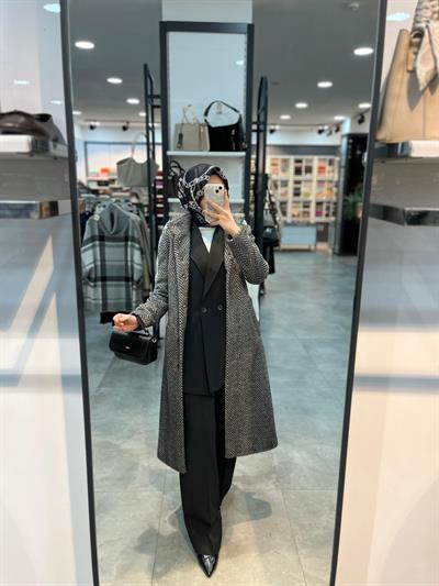 Matex Zigzag Desen Angora Kaban - Siyah