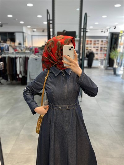 N Prive Dikiş Detaylı Kot Elbise - Lacivert