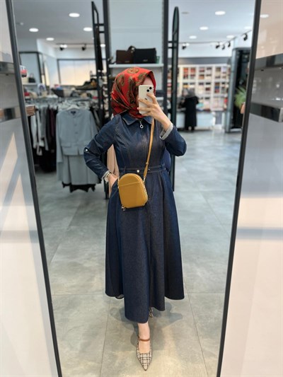 N Prive Dikiş Detaylı Kot Elbise - Lacivert