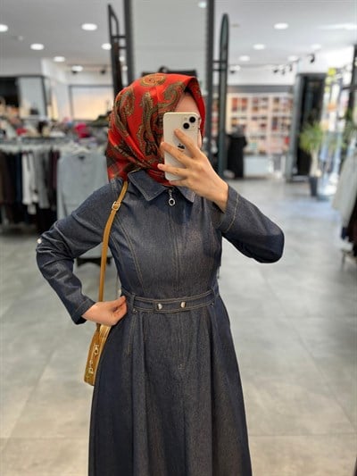 N Prive Dikiş Detaylı Kot Elbise - Lacivert