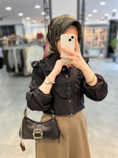 N Prive Düğme Detaylı İpek Tencel Gömlek - Siyah