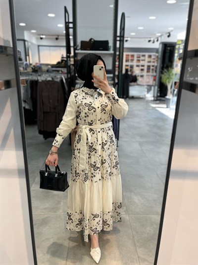 N Prive Nakış Detaylı Elbise - Ekru