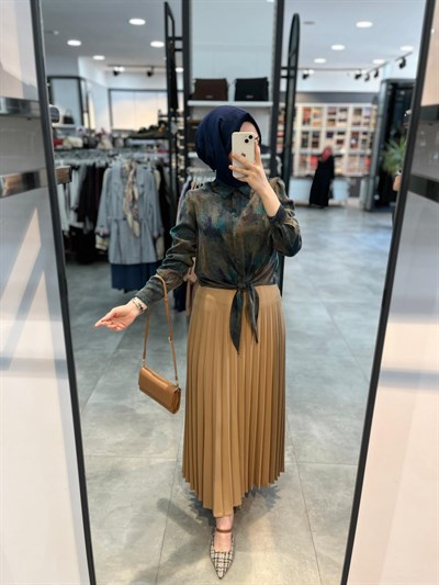 N Prive Pileli Etek - Camel