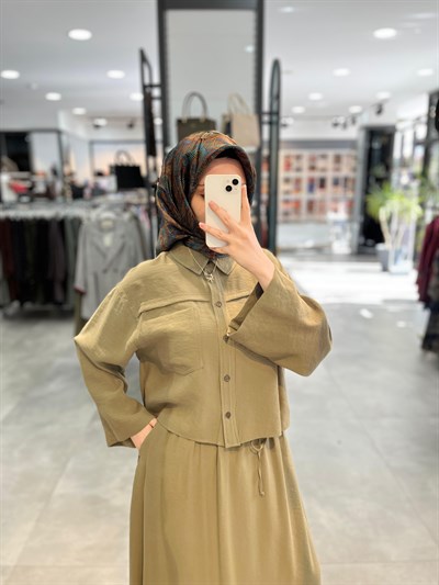 Nihan Aller Detaylı Modal Etek Gömlek Takım - Haki