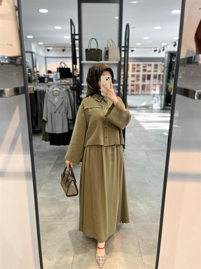 Nihan Aller Detaylı Modal Etek Gömlek Takım - Haki
