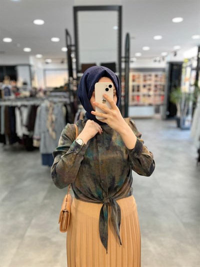 Nihan Bağlamalı Cupra Crop Gömlek - İndigo