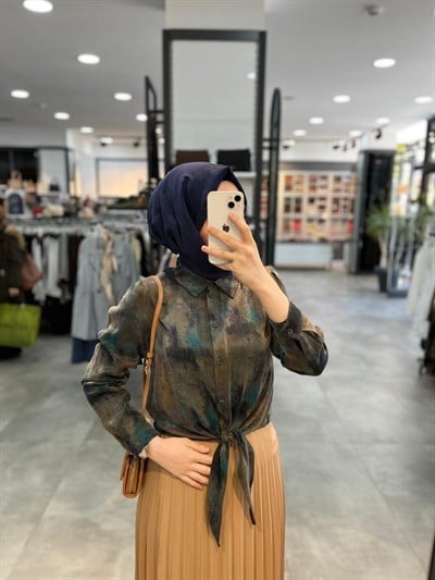 Nihan Bağlamalı Cupra Crop Gömlek - İndigo