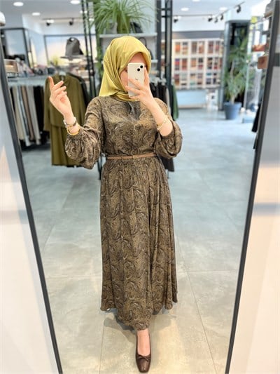 Nihan Beli Büzgülü Kemerli Etek - Kahve