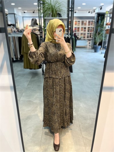 Nihan Beli Büzgülü Kemerli Etek - Kahve