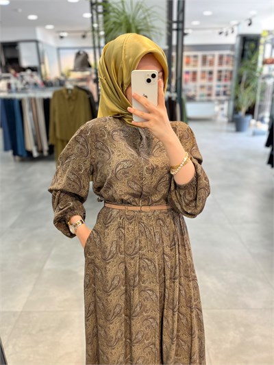 Nihan Beli Büzgülü Kemerli Etek - Kahve