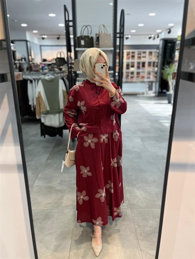 Nihan Beli Büzgülü Nakışlı Cotton Etek - Bordo