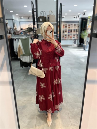 Nihan Beli Büzgülü Nakışlı Cotton Etek - Bordo